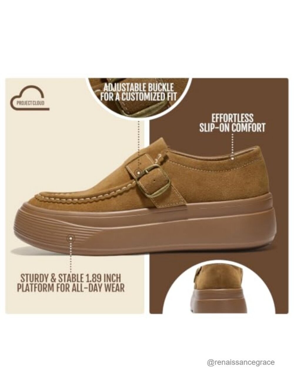 Genuine Suede Platform Loafers Women Comfortable Chunky Work Shoes